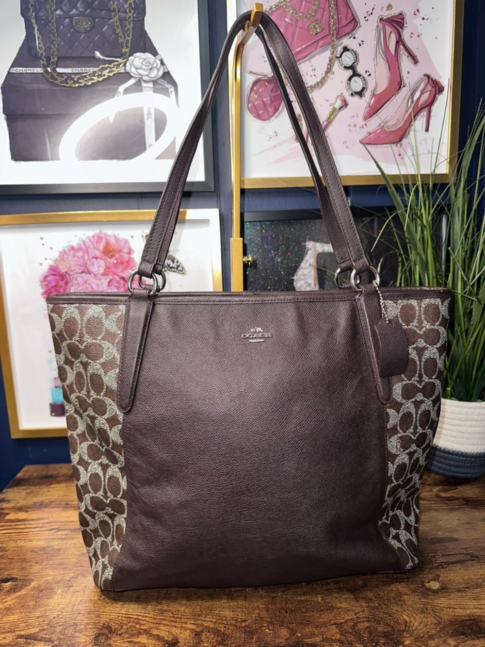 ✨ Coach Bailey Tote Bag | Brown Leather & Signature Jacquard ✨